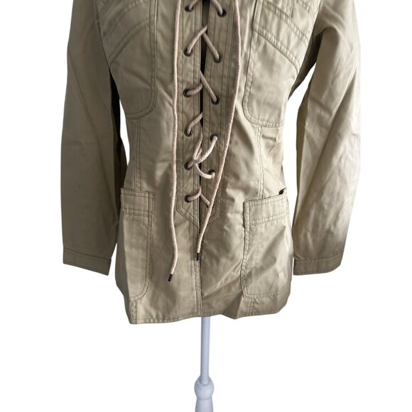 L MORE Hong Kong Vintage Drawstring Tan Safari Style Blazer Jacket Size 11/12 - Picture 4 of 8